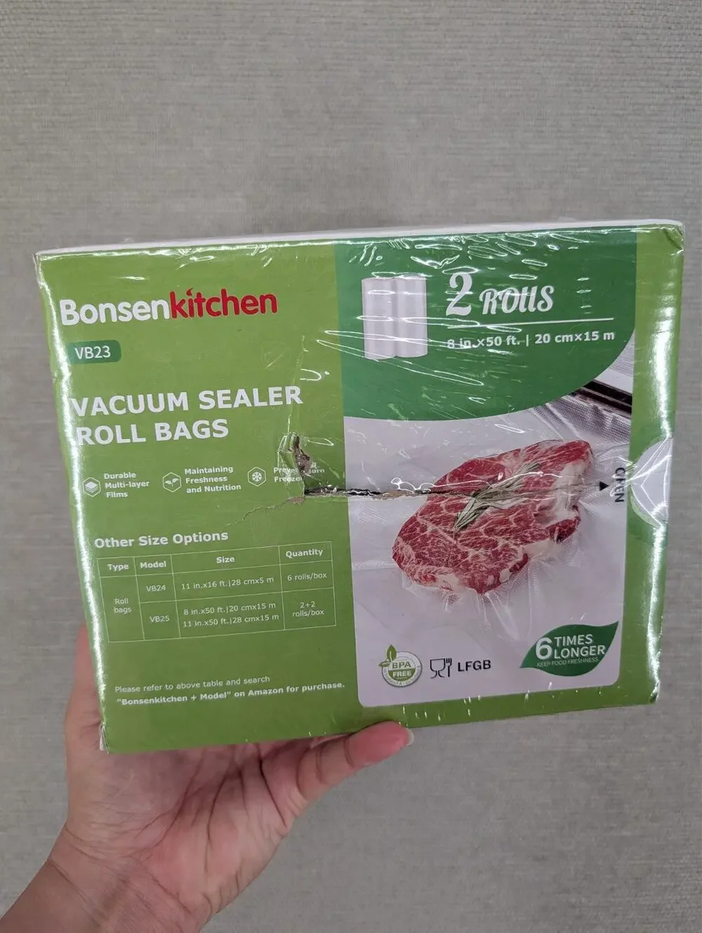 Bonsenkitchen Vacuum Sealer Bags Rolls 8 in x 50 ft Rolls 2 pack